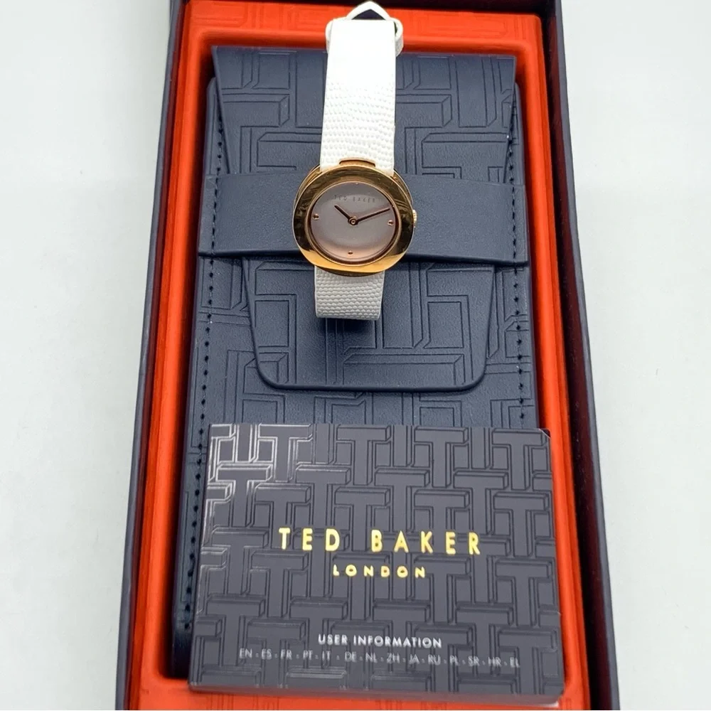 TED BAKER Women's Seerena Leather Strap Watch In White/ Gold - Picture 6 of 12